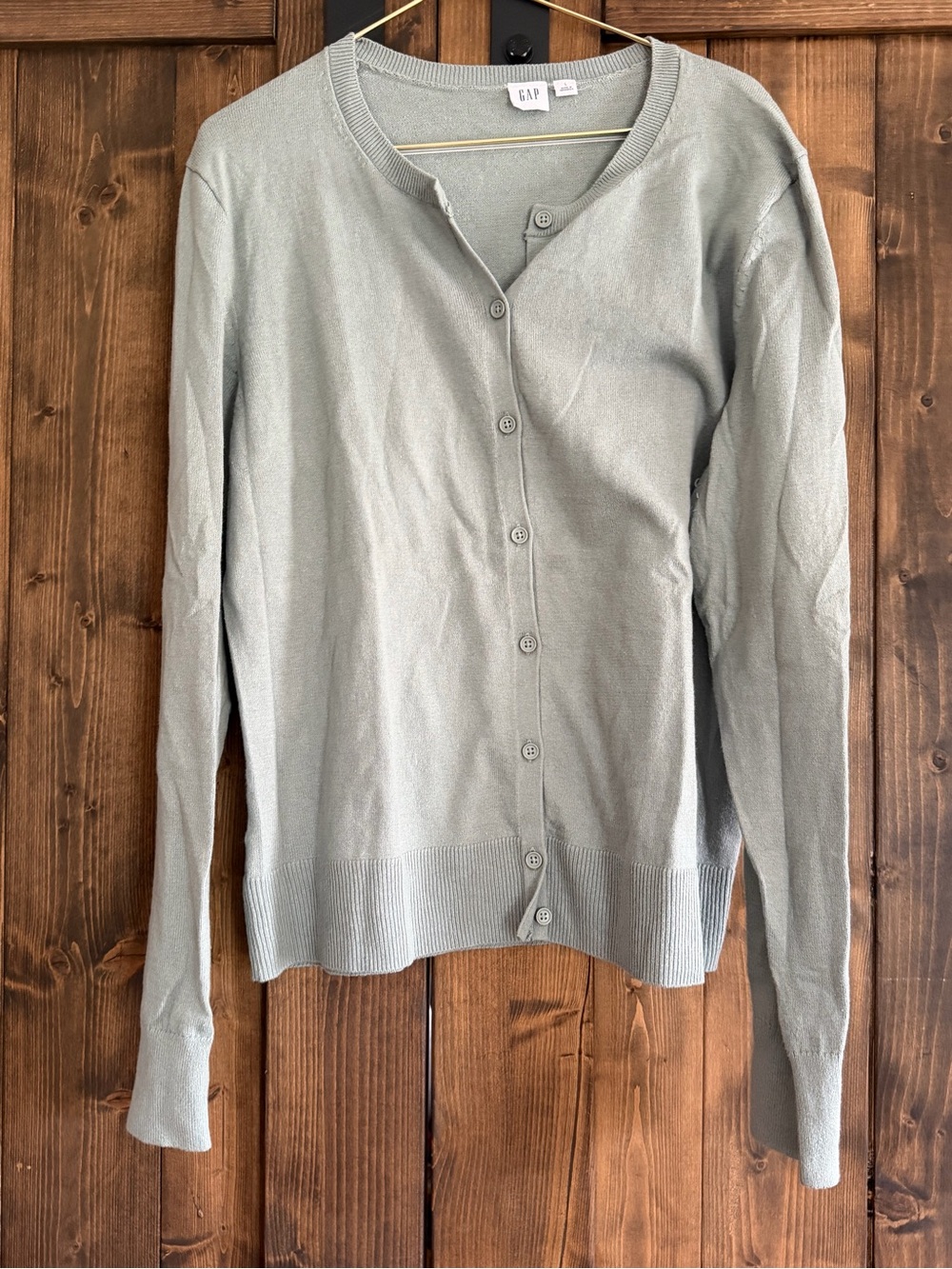 GAP Lightweight Crewneck Cardigan in Sage Green